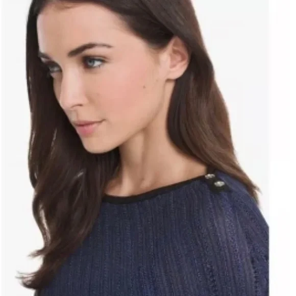 WHBM Size S/M Open Knit Asymmetrical Hem Poncho Sweater Black & Blue - Picture 10 of 10